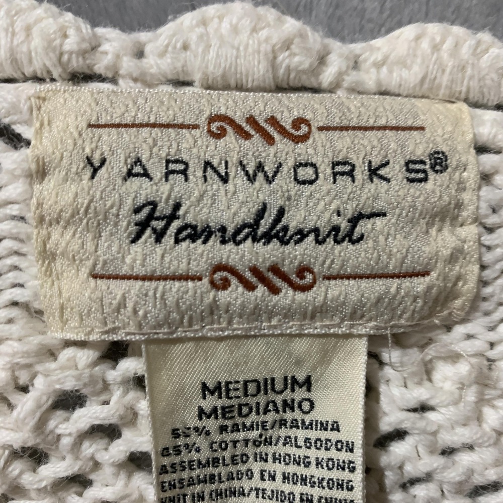 Vintage Yarnworks Sweater Womens Medium Ivory Handknit Cable Popcorn Chunky 90s - Picture 11 of 16